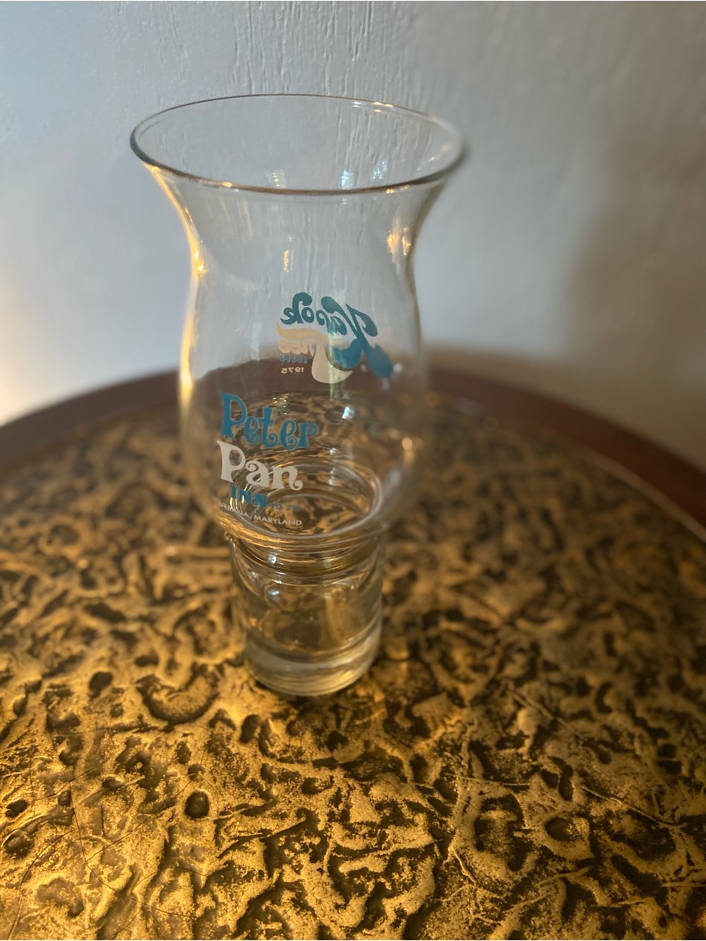 Peter Pan Branded Clear Glass Vase with Blue Logo Accent